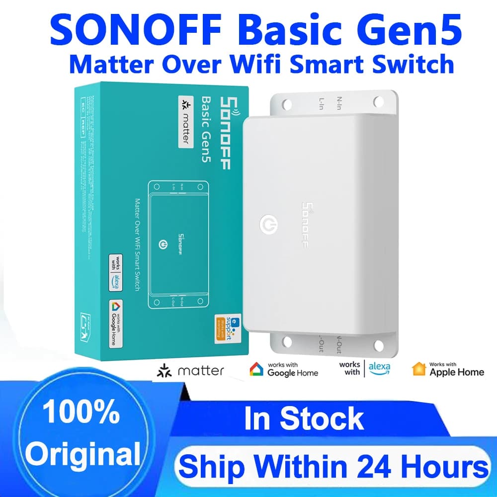 SONOFF Basic Gen5 Matter Over Wifi Smart Switch, interrupteur intelligent pour la maison connectée, contrôle à distance, minuterie, via l'application EWELINK, compatible avec Alexa et Google.