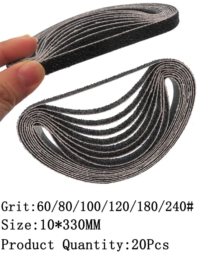 ceinture de ponçage 20pcs 60/80//100/120/180/240 Bande abrasive Abrasive de grain 330 x 10mm pour le polissage de meulage en Métal en Bois