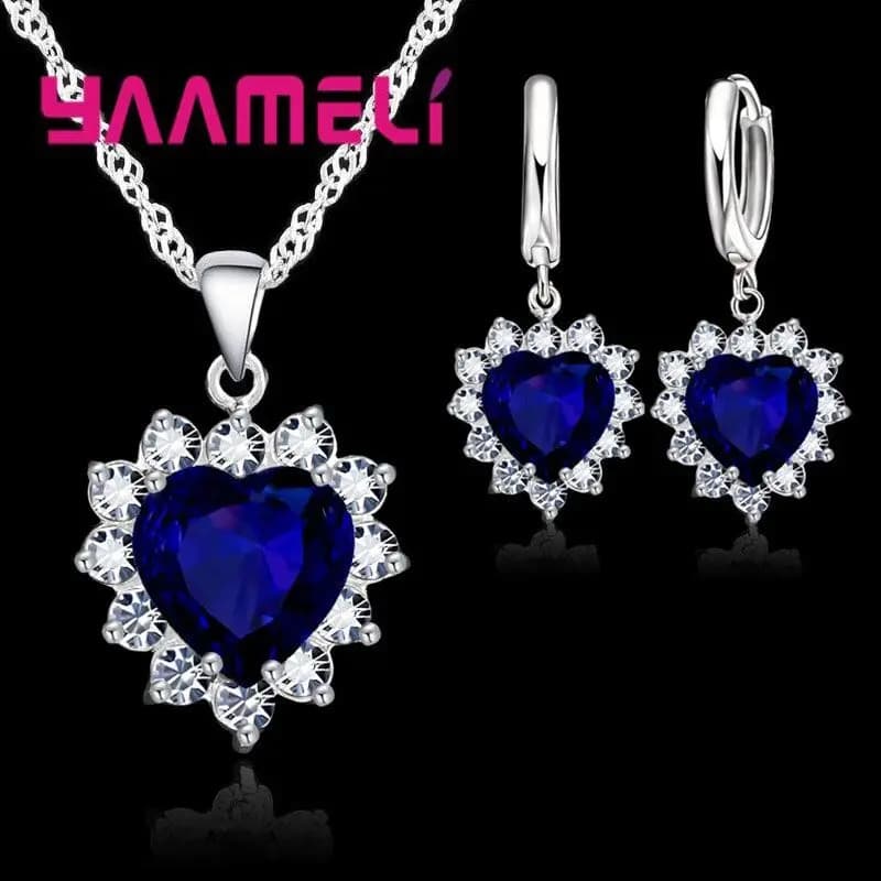 À la mode 925 en argent Sterling ensemble de bijoux pour les femmes coeur CZ pierre pendentifs à breloque colliers boucles d'oreilles amour anniversaire cadeau
