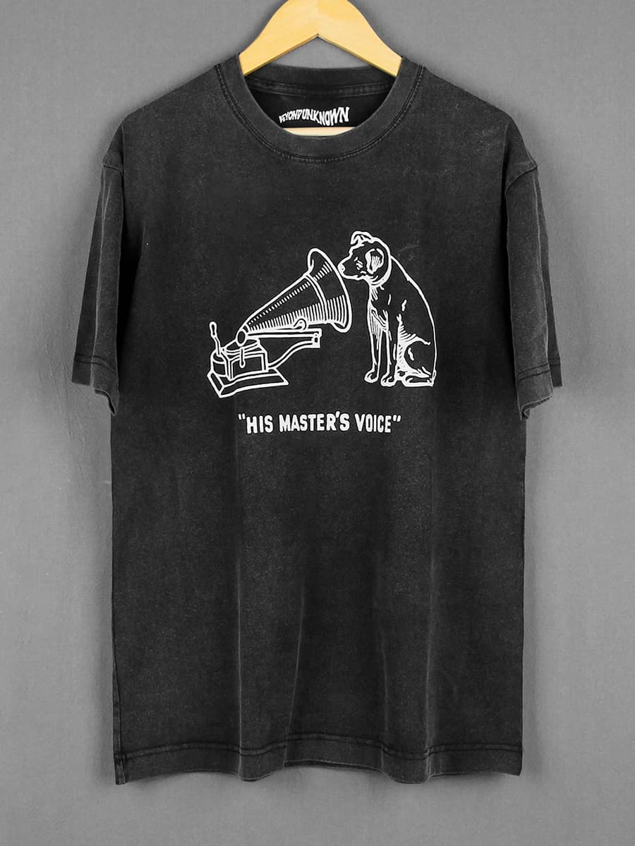 La voix de sa maître t-shirt RCA chien vinyle LP hommes femmes étiquette de musique t-shirt lavé manches longues courtes imprimé coton chemise d'été