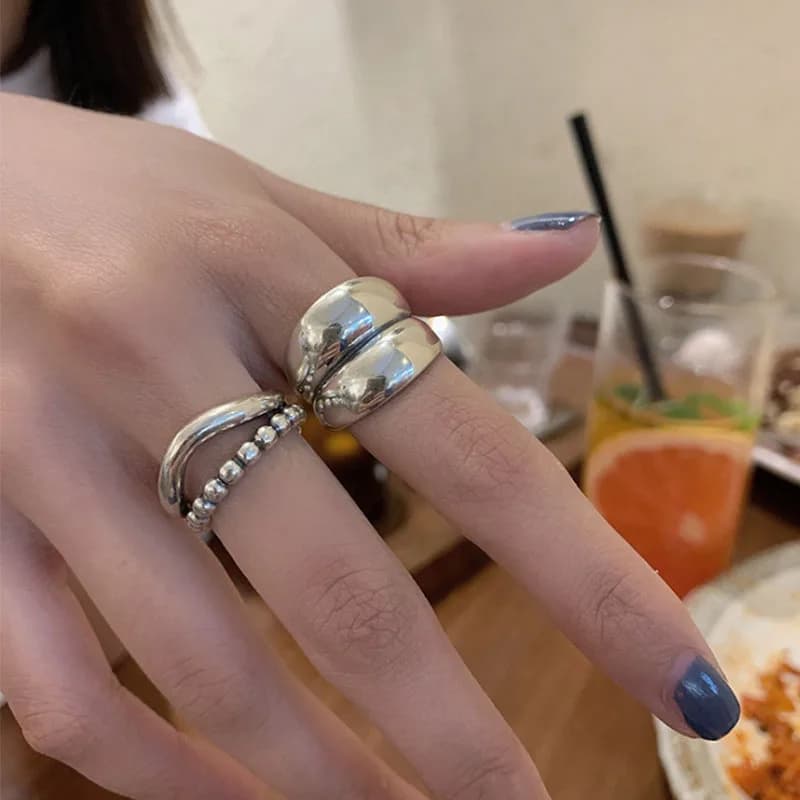 VENTFILLE Bague en argent sterling 925, nouvelle collection, épaisse, simple, motif vague, argent thaïlandais massif, double couche, tendance, pour couple, cadeau femme, livraison directe