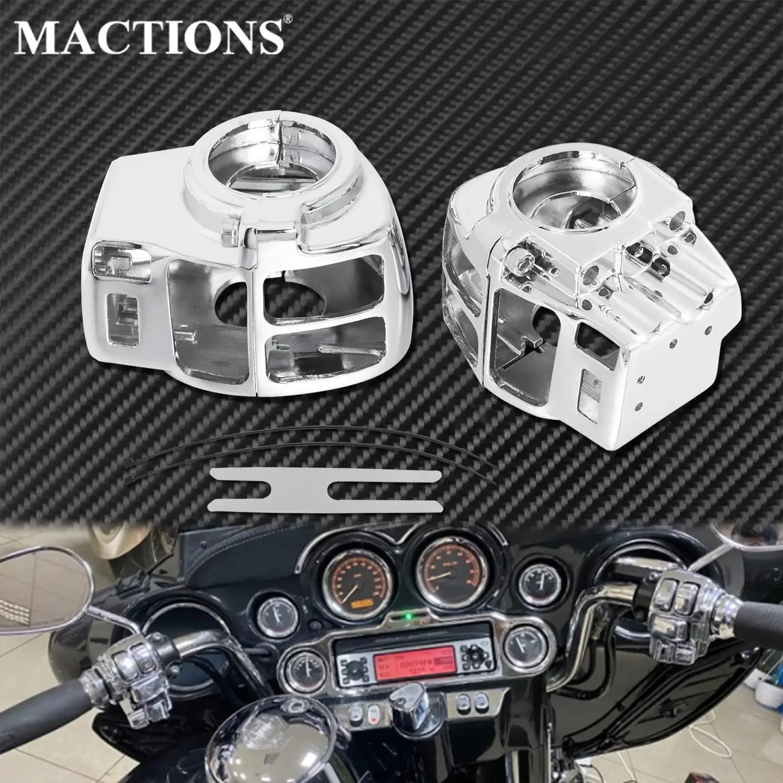 Couvercle de boîtier de commutateur de commande de guidon chromé de moto, 2 pièces en aluminium pour Harley Touring Electra Glide FLHT 1996 – 2013 Road King
