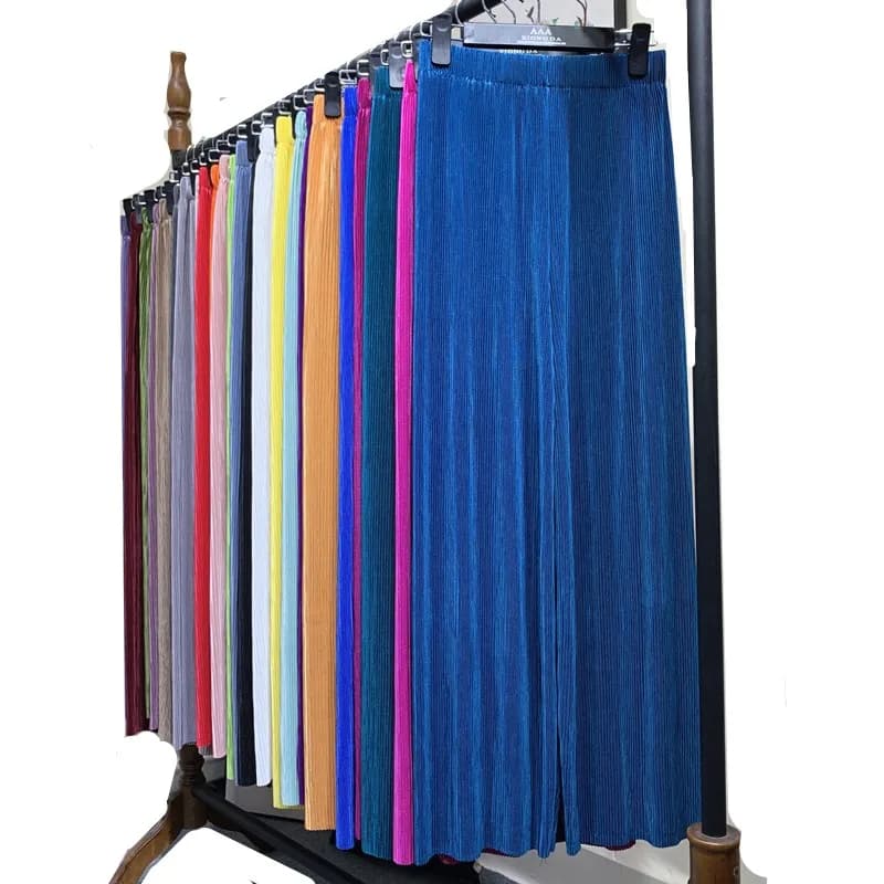 Pantalon plissé taille haute décontracté pour femme grande taille, pantalon large d'été, pantalon plissé femme, pantalon long maxi en soie glacée pour femme