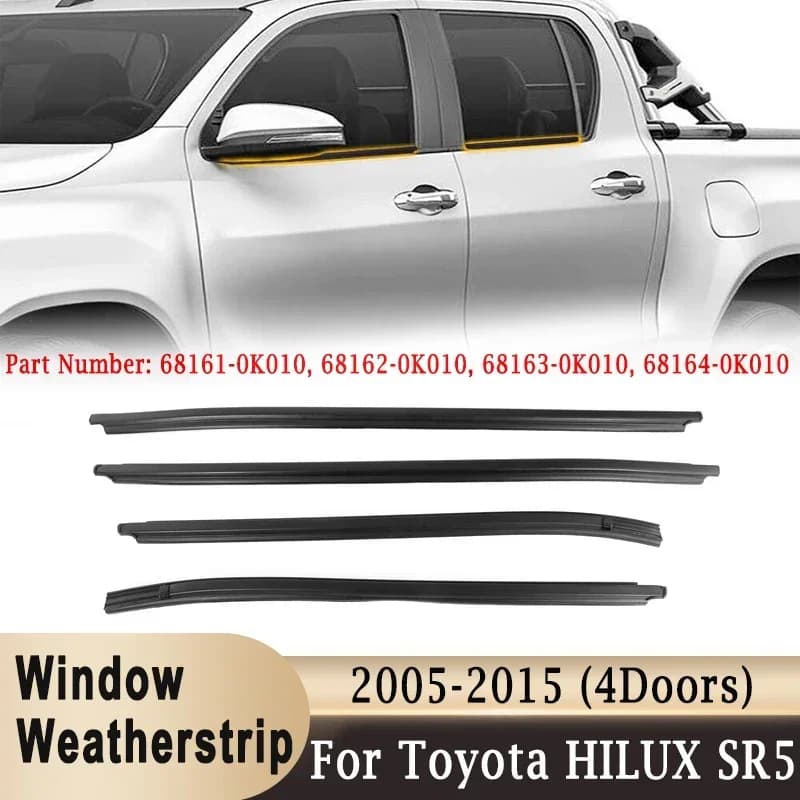 Bandes de garniture de moulage en caoutchouc pour Toyota Hilaffiliés SR5, ceinture d'étanchéité en verre, coupe-froid de fenêtre, 4 portes, 2005-2015, 68161-0K010, 68162-0K010