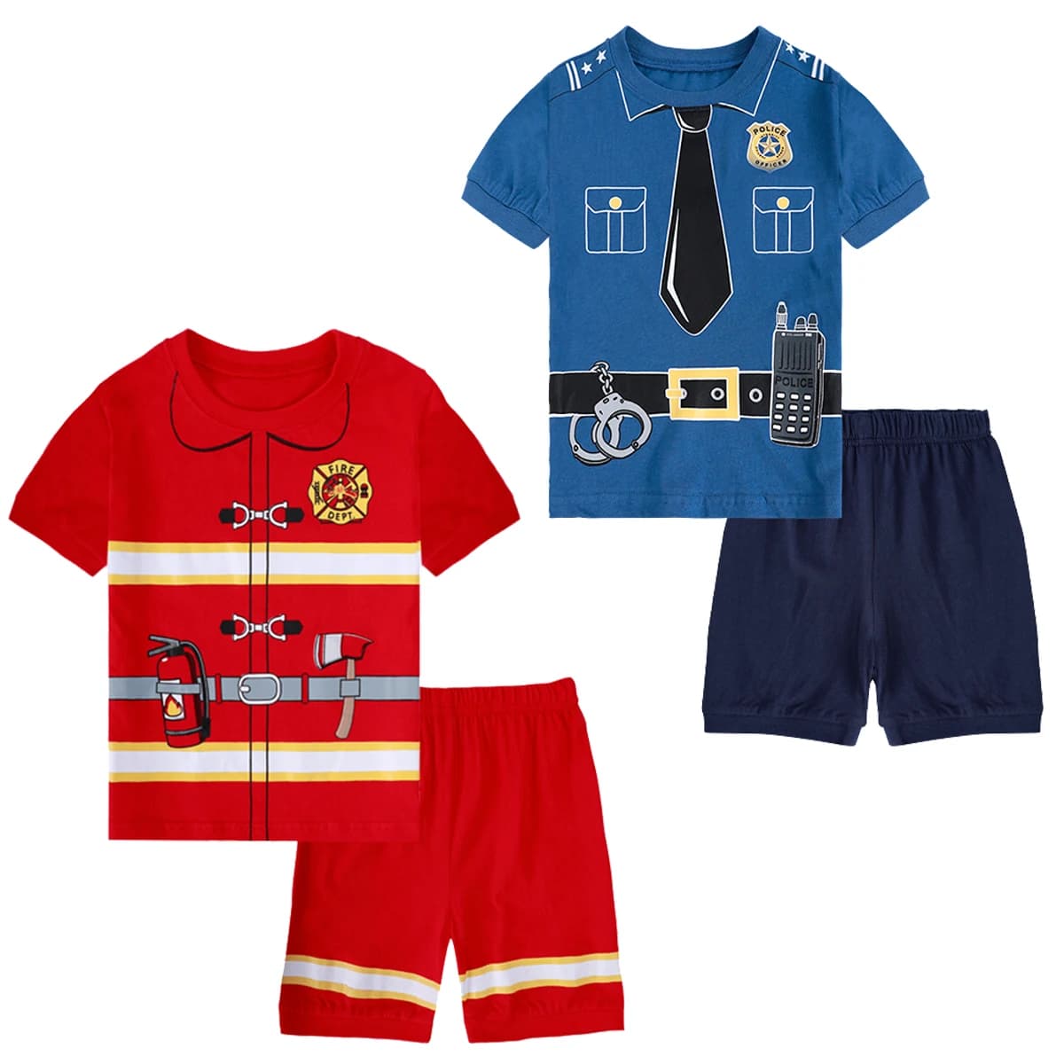 Enfants Pyjamas ensembles garçons policier vêtements de nuit bébé enfant en bas âge pompier Pyjamas Halloween à manches courtes Pijamas ensembles de vêtements de sport