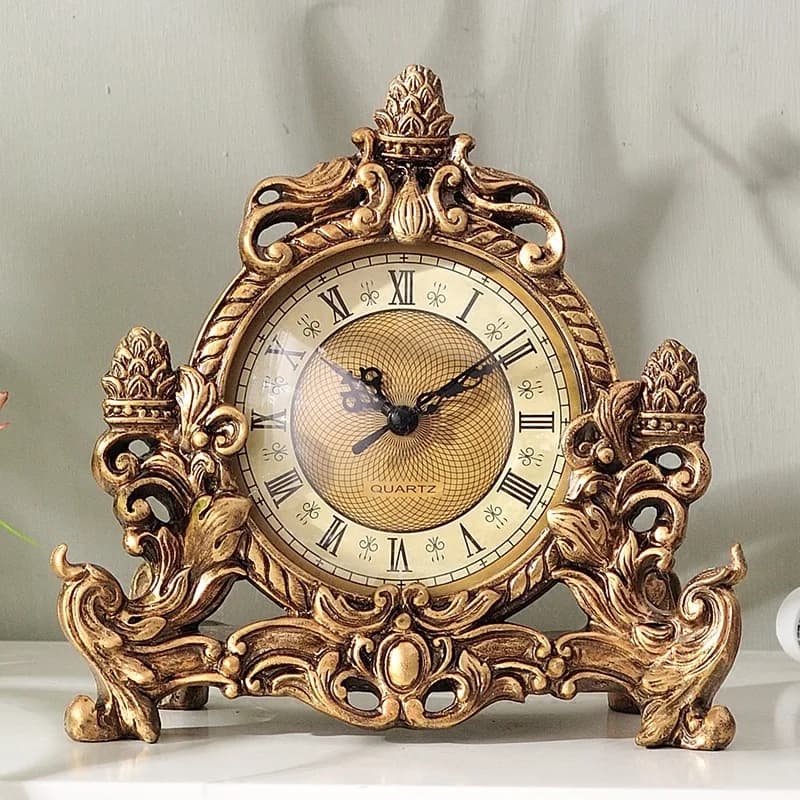 Horloge de bureau silencieuse en résine créative, salon rétro, ornements de chambre à coucher, horloges de bureau