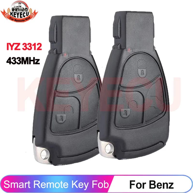 KEYECU FCC ID: IYZ 3312 Clé de voiture intelligente à distance avec puce NEC 433 MHz pour Mercedes Benz W169 W202 W203 W208 W210 W245 2/3 boutons