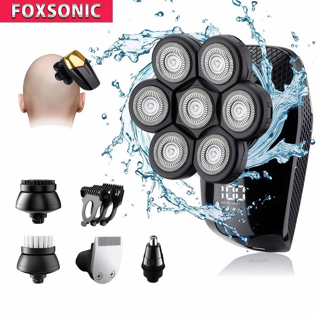 FOXSONIC rasoir pour hommes 7D indépendamment 7 Cutter tête flottante étanche rasoir électrique tondeuse à barbe pour hommes