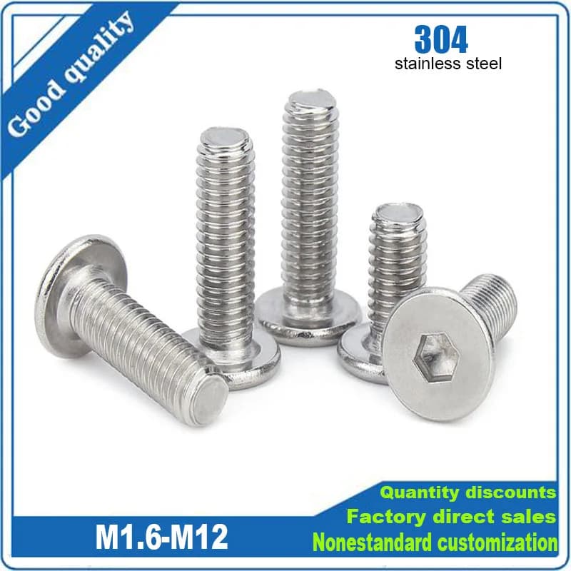 1/50pc CM M1.6 M2 M2.5 M3 M4 M5 M6 M8 M10 M12 304 acier inoxydable douille hexagonale Ultra mince Super plat vis à tête de plaquette boulon