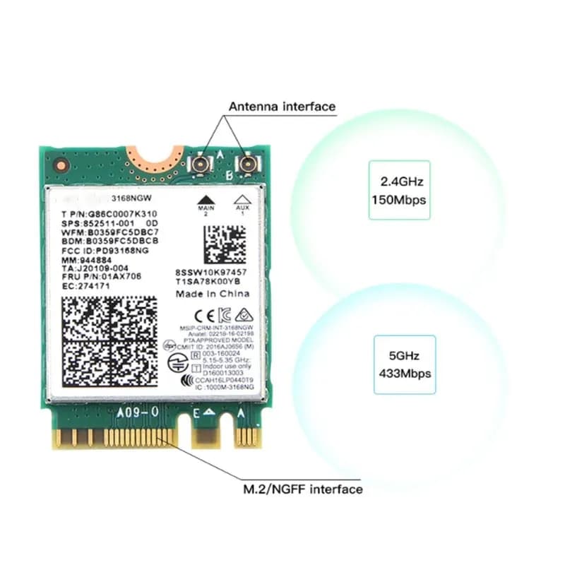 Carte réseau Wi-fi sans fil 600Mbps, récepteur 3168 AC SION 8NGW NGFF M.2, stérilisation 11ac pour Bluetooth 4.2