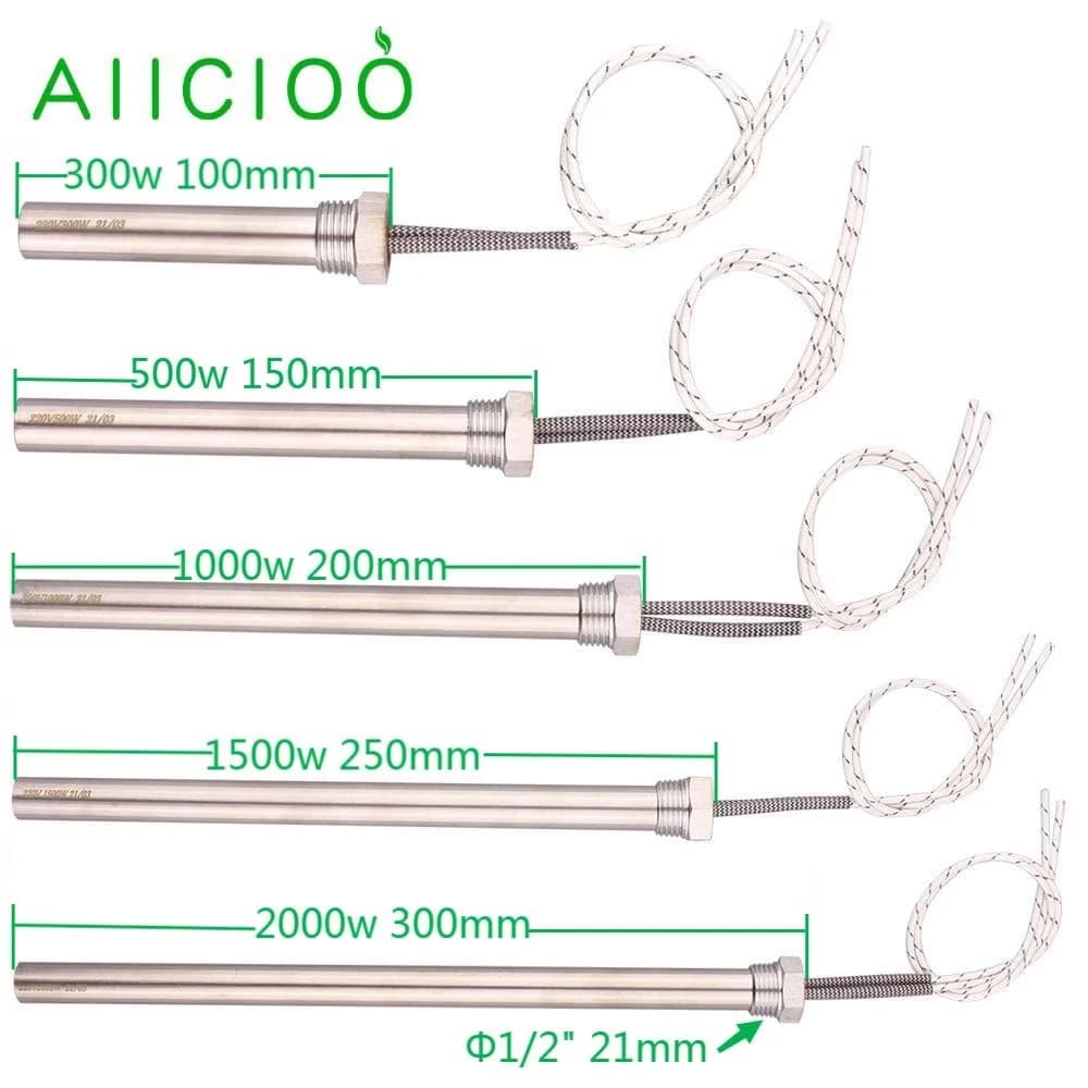 Élément chauffant à cartouche à filetage 1/2 ", 220v, DN15 (21mm), chauffage électrique à Immersion SUS304 pour eau 300w/500w/1000w/1500w/2000w