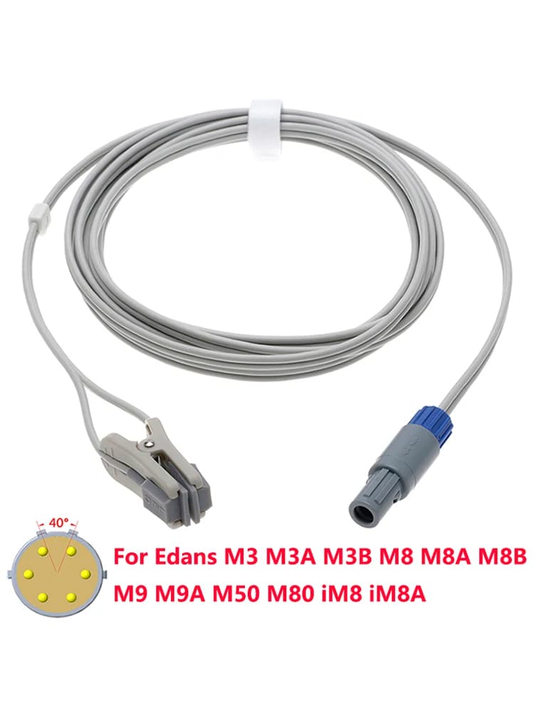 Capteur Spo2 Compatible Edans M3 M3A M3B M8 M8A M8B M9 M9A M50 M80 iM8 iM8A/Monitor de Dixion, câble d'oxymétrie doigt/oreille 6 broches 3m.