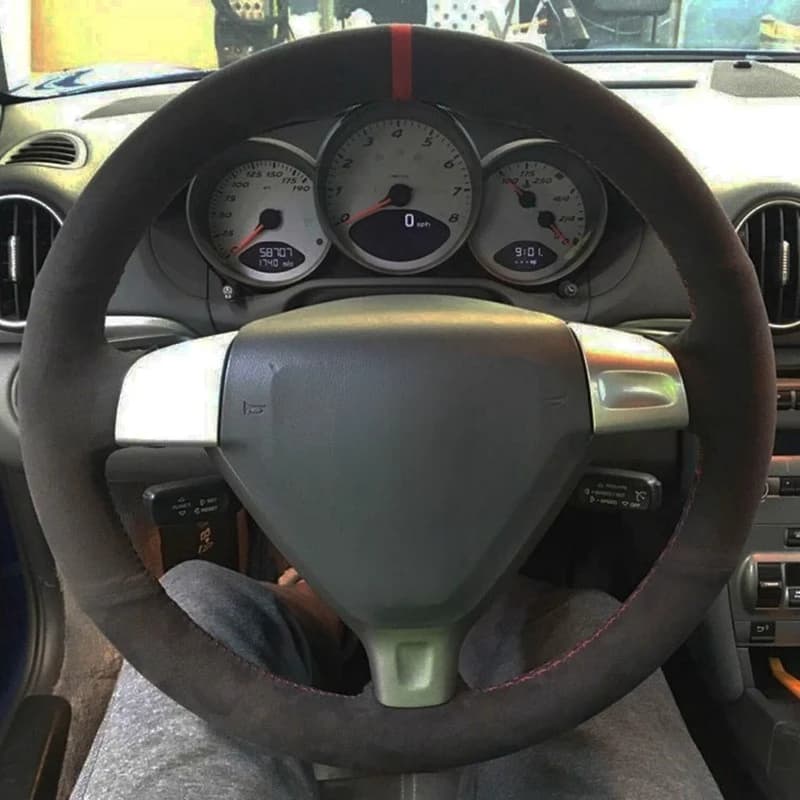 Housses de Volant de Voiture en Cuir Suédé group Souple, Noir, pour Porsche 996 911 Cayman S 2006-2007