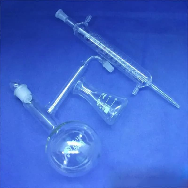 Appareil de distillation 500 ml avec joints en verre moulu, unité de distillation en verre, flacon de distillation + condenseur graham + flacon conique