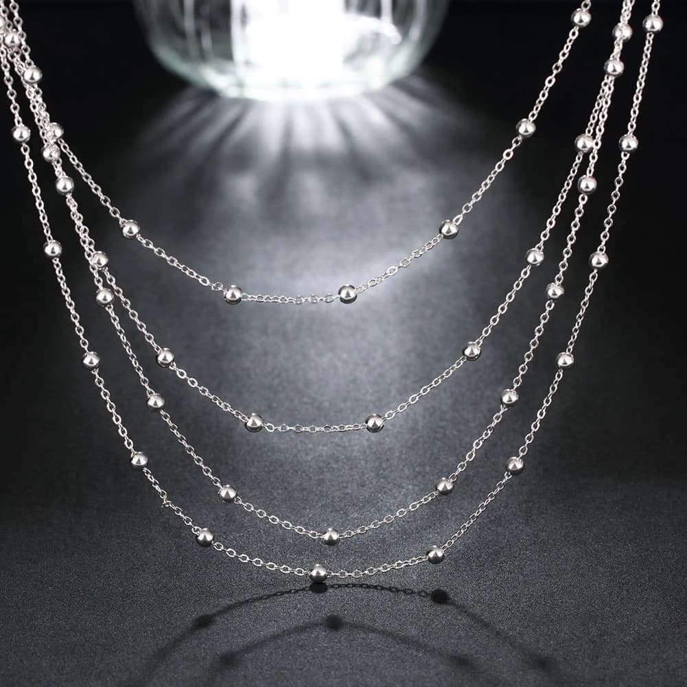 Collier en argent Sterling 925 pour femmes, bijoux à la mode, chaîne de perles lisses de 18 pouces, cadeaux d'anniversaire de mariage, offre spéciale