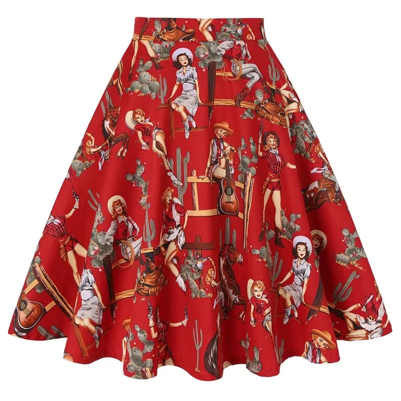 Petit rouge à pois coton femmes Sexy Midi jupe d'été Pin Up taille haute rétro Vintage Rockabilly 50s femmes jupe