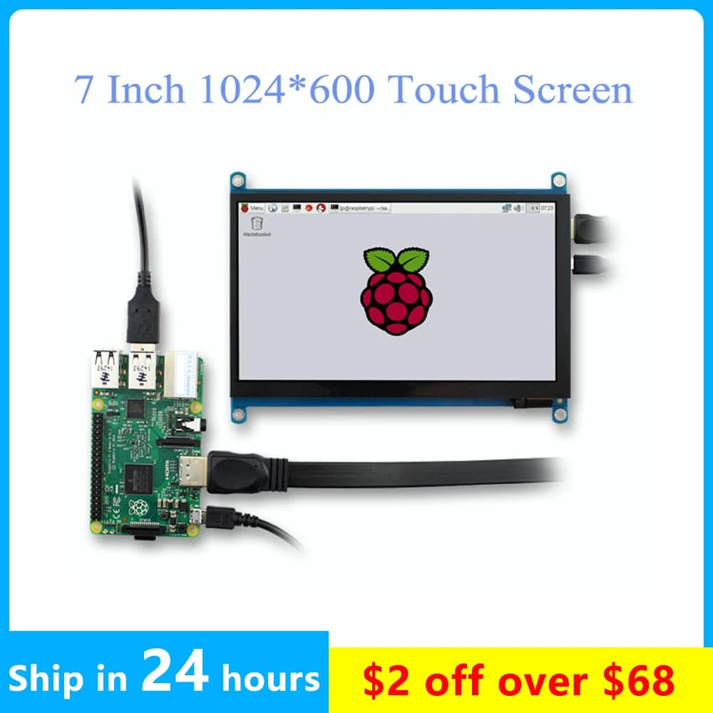 Écran Tactile Portable HD 1024x600 TFT LCD de 7 Pouces, Mini PC, Moniteur HDMI, USB, Sans Support de Pilote, Raspberry Pi