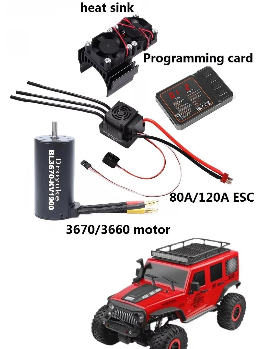 Moteur sans balais, étanche, 3660 kv/3300kv/3800kv/3670 kv 2150KV/2650KV, 80a/120a, ESC Combo pour voiture RC 1/8