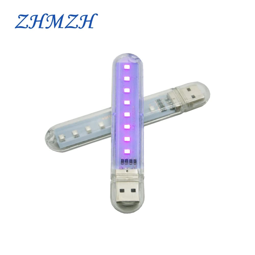 Lampe germicide portable USB ZHMZH 8 LED mini UVA, lumières de désinfection, lampes UV, lumière désinfectante, tue les germes, DC5V 12g