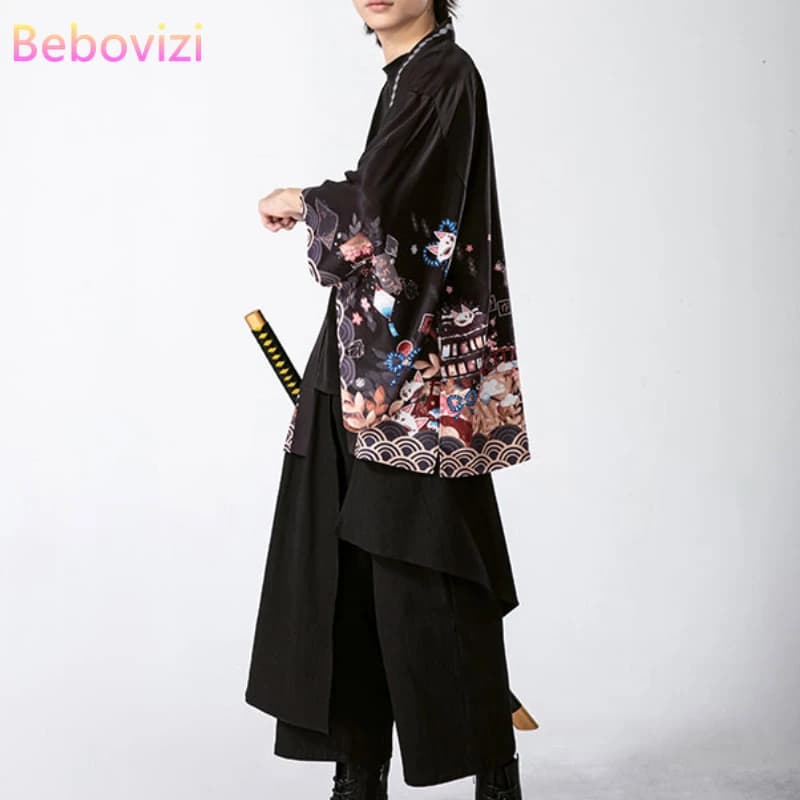 Cardigan Streetwear samouraï japonais pour hommes et femmes, Harajuku Haori, chemisier Cosplay, Yukata, ample, rouge, noir, nouveau, été, 2021