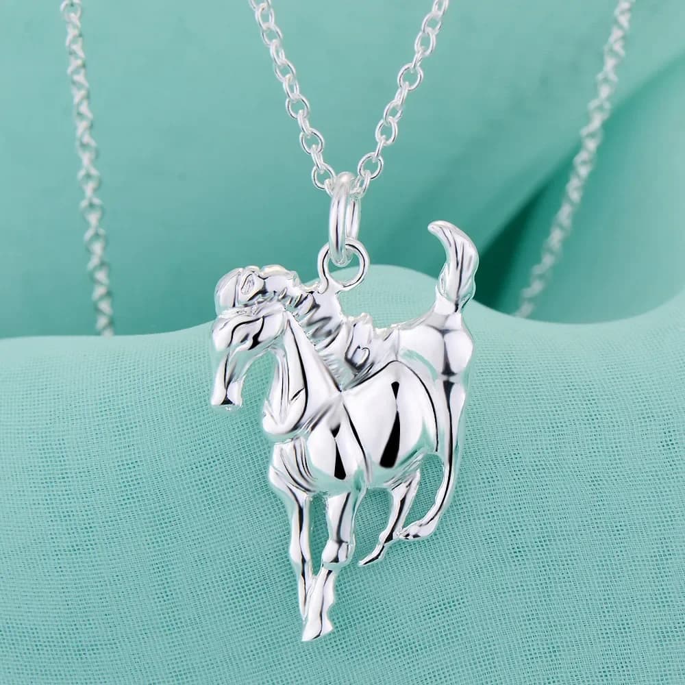 Collier en argent Sterling 925 pour femmes, marque de mode, bijoux de mariage de luxe, pendentifs de cheval élégants, chaîne