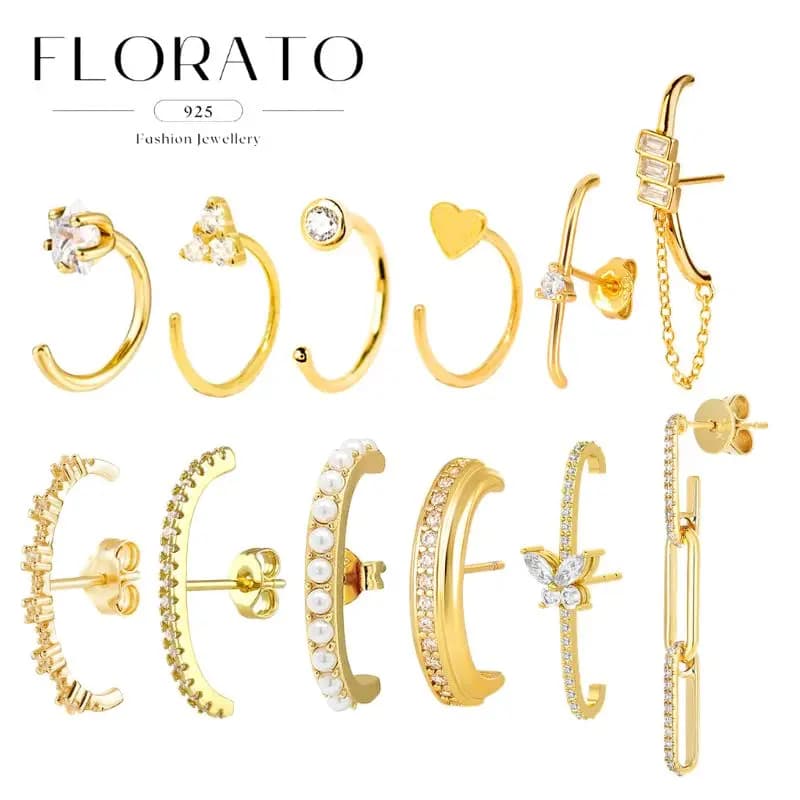 Boucles d'oreilles Cartilage en argent 925, clous d'oreilles en Zircon en forme de C, Piercing géométrique européen et américain pour femmes, bijoux