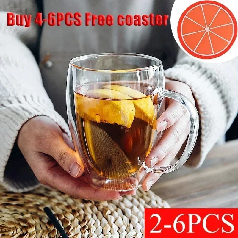 Tasse transparente murale Double couche, 2 à 6 pièces, tasse à café, lait, boisson, verre à haute teneur en Borosilicate, résistante à la chaleur, pour la maison et le bureau