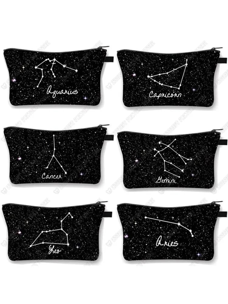 Sac à cosmétiques signe du zodiaque douze Constellations, trousse de maquillage de beauté pour femmes, pochette à fermeture éclair, sac à rouge à lèvres pour filles