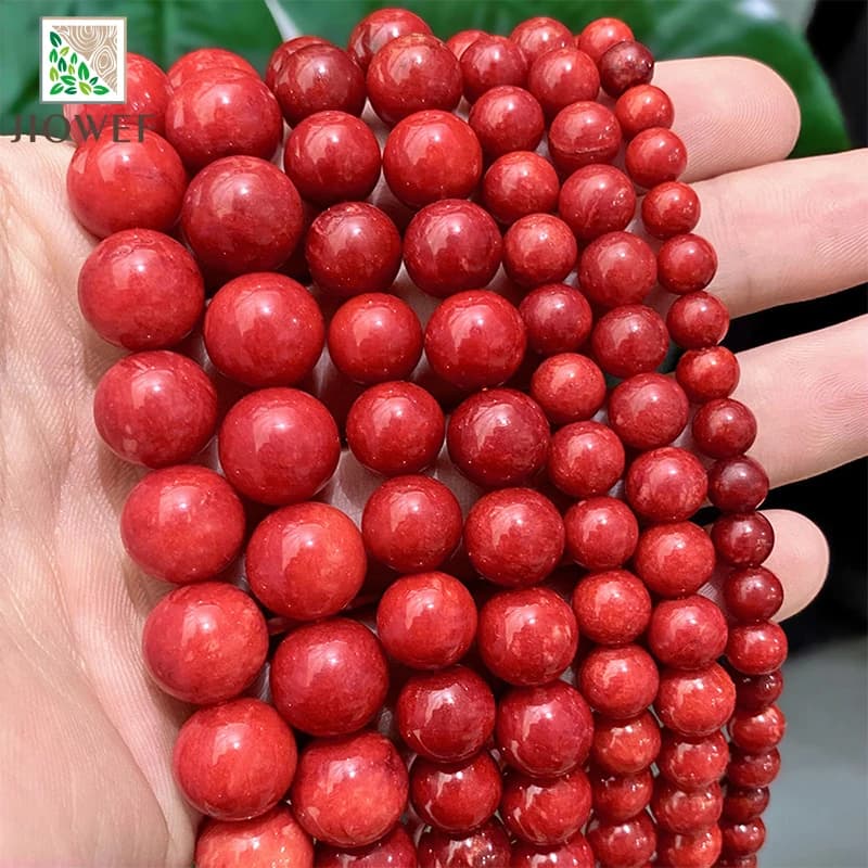 Pierre naturelle lisse, jaspe rouge, calcédoine pour la fabrication de bijoux, perles rondes, perles d'espacement amples, 6/8/10/12mm, Bracelet à bricoler soi-même, fil de 15 pouces