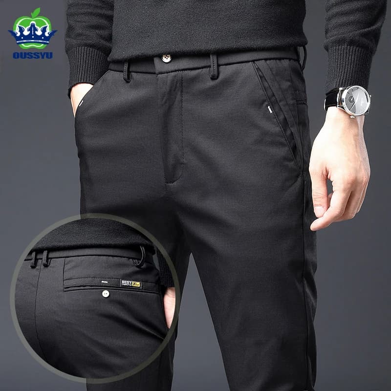 Printemps Été Mince Pantalon Décontracté Hommes Droit Noir Pantalon En Coton D'affaires Slim Fit Marque De Mode fjFor Mâle Plus Size28-38
