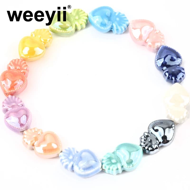 Perles en céramique en forme de cœur, breloques d'espacement amples pour bijoux, Bracelets, pendentifs, fabrication d'accessoires de bricolage