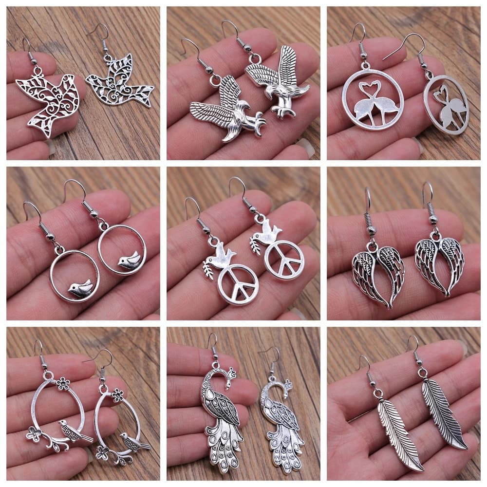 Boucles d'oreilles en forme d'animal pour femmes, bijoux Vintage, oiseau, goutte, plume de paon, colombe
