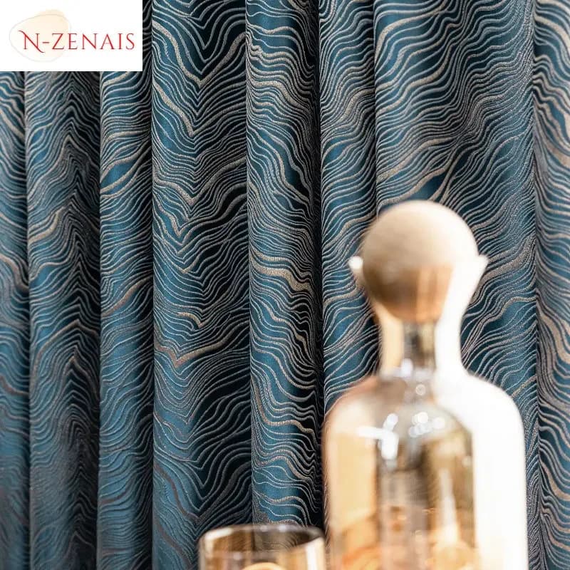 Rideau de luxe jacquard bleu moderne pour salon, tulle blanc nordique de précision, rideaux occultants pour fenêtre de chambre à coucher, taille personnalisée