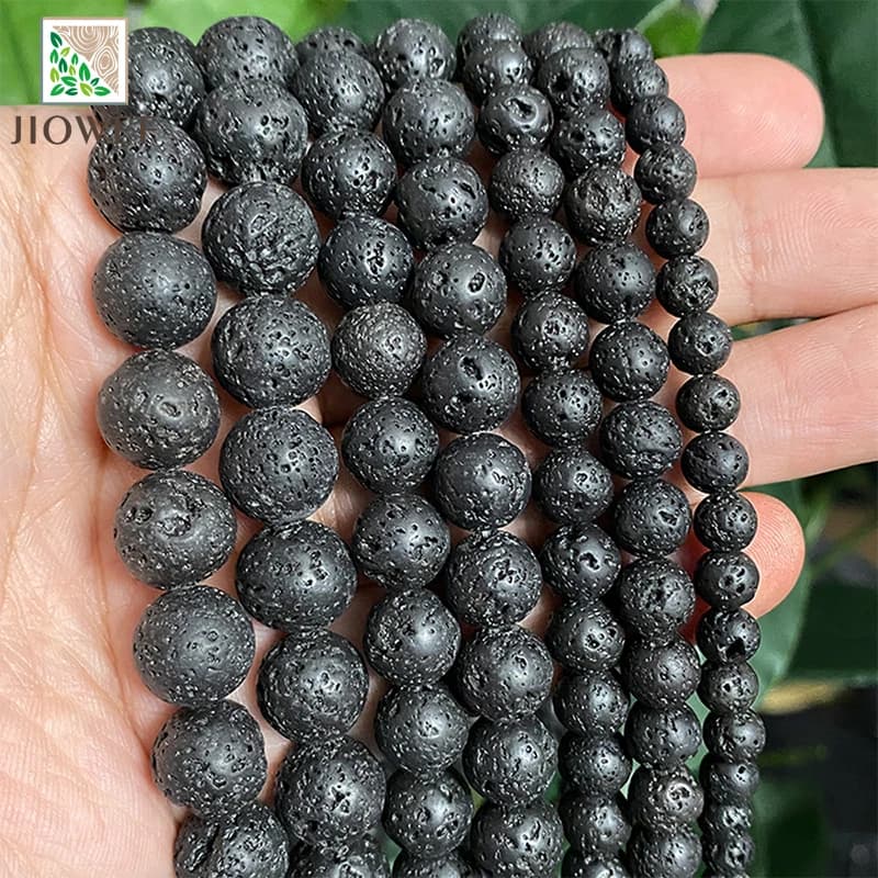 Pierre de lave volcanique noire naturelle, perles rondes en vrac pour la fabrication de bijoux, accessoires de Bracelet, fil de 15 pouces, 4/6/8/10/12/14mm