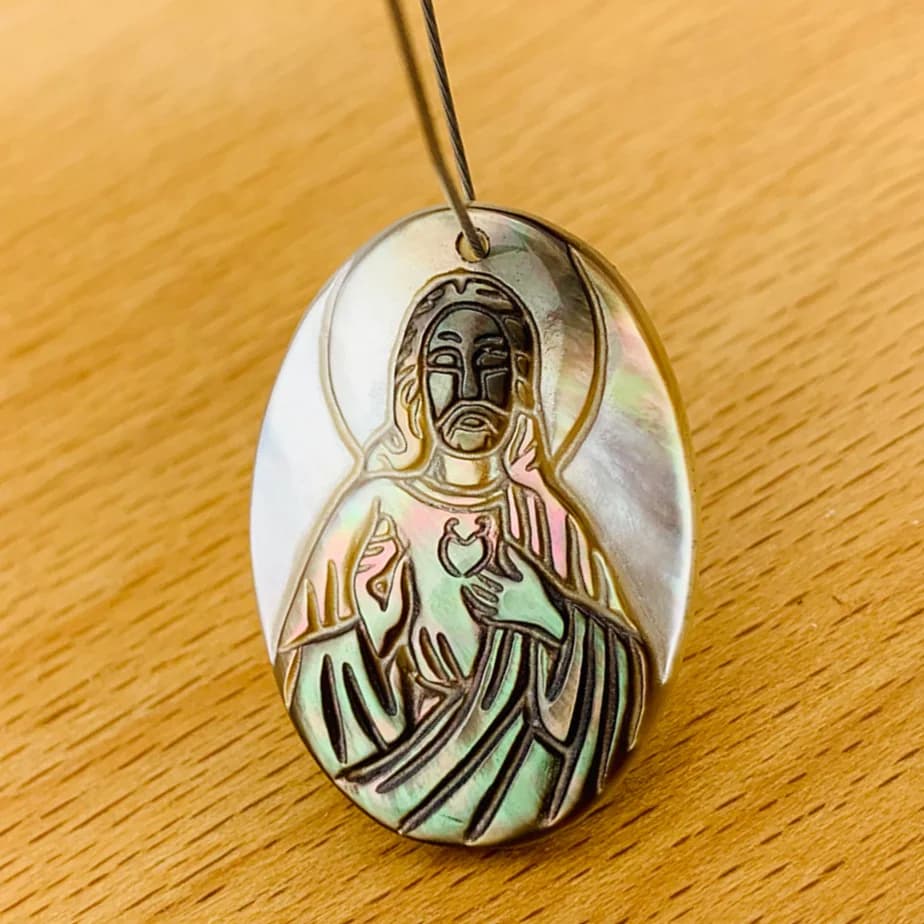 Pendentif naren nacre noire naturelle, breloques chrétiennes, collier à faire soi-même, accessoire de bijoux, sculpture de Jésus, camée de Tahiti