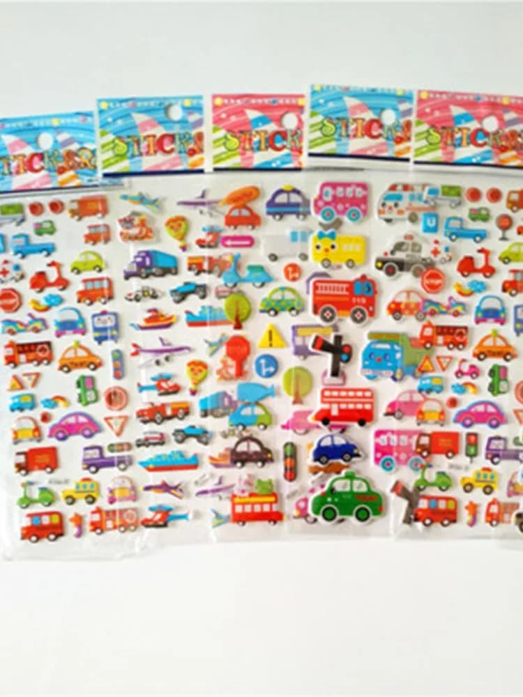 Autocollants de voiture pompier de dessin animé, 6 pièces, décor éducatif pour enfants, étiquette pour journal intime, carnet de notes, jouet, véhicule de Construction jaune, camion