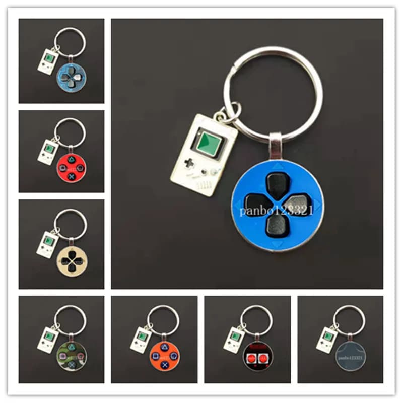 Porte-clés de contrôleur de jeu de marque populaire, photos, cadeau étrange pour petit ami, bijoux en verre convexe rond, chaîne de Script continent, chaîne de qualité