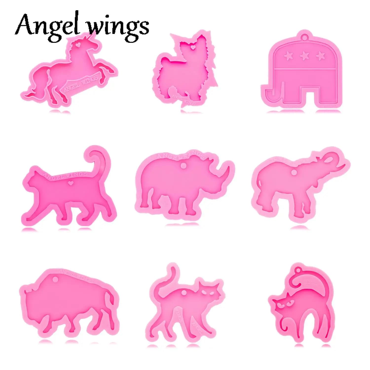 DY0151 Moule de porte-clés licorne éléphant rhinocéros chèvre chat pour résine époxy, moule en Silicone tête de taureau de vache brillant pour l'artisanat en résine bricolage