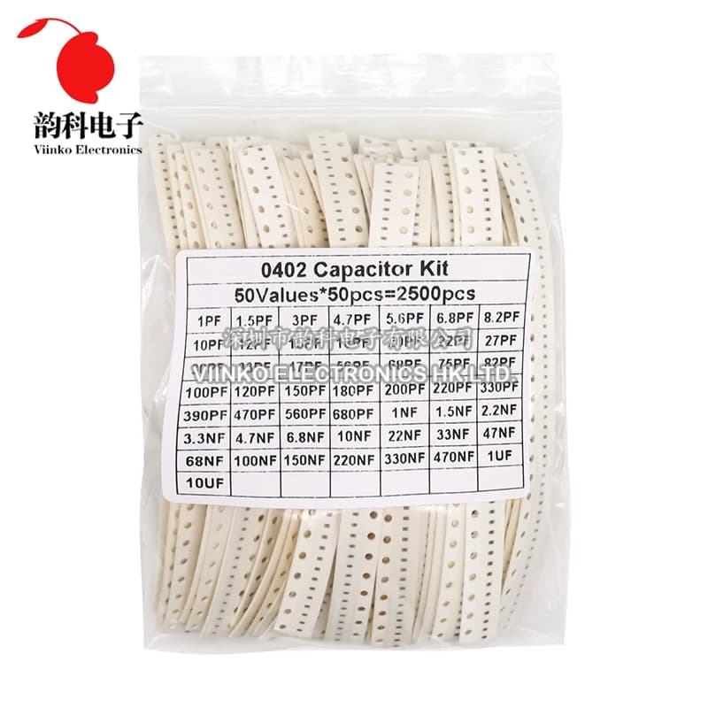 Kit assorti de condensateurs en céramique SMD, 2500 pièces, 0402 0603 0805, 50 valeurs 1pF - 10uF 100PF 10NF 100NF 0.47UF 1UF, ensemble de capacités à puce