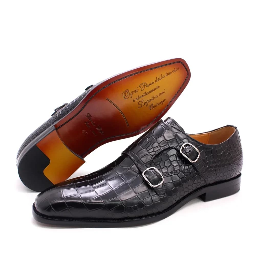 Chaussures noires d'affaires pointues en cuir véritable italien pour hommes, Parker à double structure, imprimé alligator, vêtements d'affaires décontractés, luxe