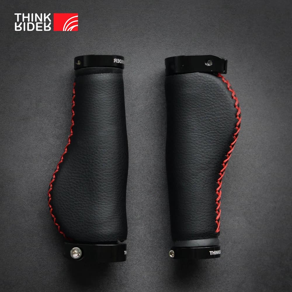 ThinkRIder – poignées de guidon de vélo en Fiber de cuir, pour vélo de ville, Scooter, vtt, extrémité de la barre de poignée, serrure en aluminium antidérapante