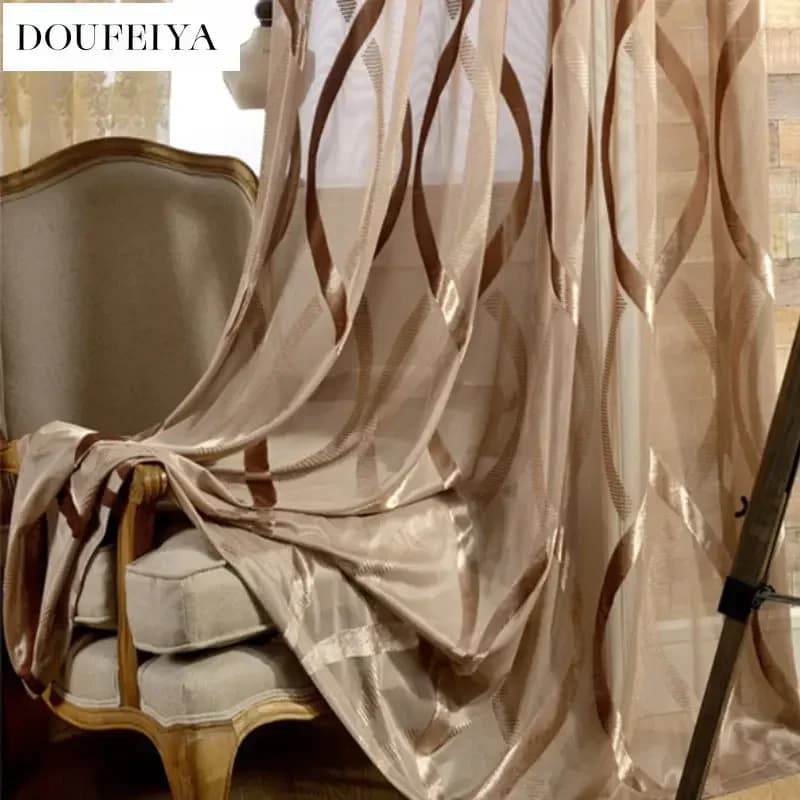 Rideaux rayés ondulés en tulle blanc brillant pour salon, décoration moderne solide pour balcon, traitements de fenêtre Tyys
