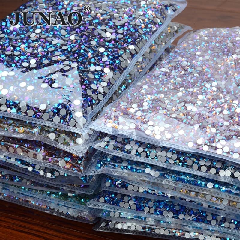 JUNAO 100 brut SS6 SS10 SS12 SS16 SS20 SS30 AB couleur verre Strass en vrac Non correcteur Flatback Strass bricolage ongles pierres de cristal