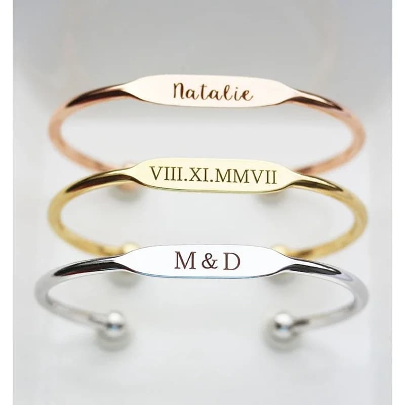 Bracelets gravés personnalisés en acier inoxydable, manchette unique personnalisée, nom personnalisé, cadeau de la Saint-Valentin pour les amoureux