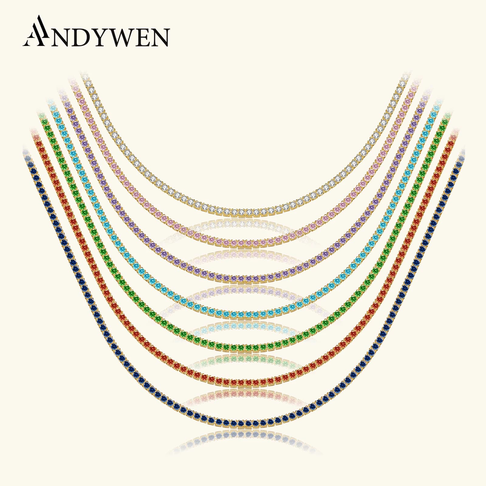ANDYWEN Collier long en argent sterling 925 avec pendentif zircon 1,5 mm, style tennis, bijoux fins tendance rock punk, cadeau pour mariage et fête