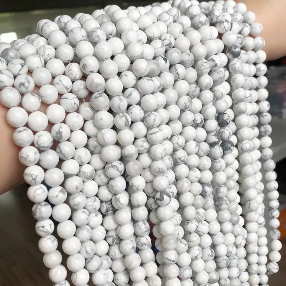Perles d'espacement rondes en pierre naturelle pour bijoux, Howlite, Turquoises blanches, DIY, Bracelets exécutifs, Colliers de la présidence, 4mm, 6mm, 8mm, 10mm, 12mm, 15 en effet