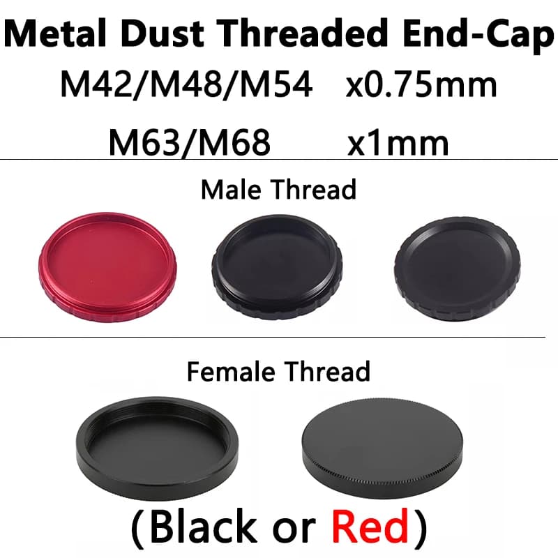 StarDikor M42/M48/M54 x0.75mm M63/M68 x1 filetage mâle/femelle capuchon d'extrémité fileté en métal pour télescope astronomique MPCC ZWO QHY