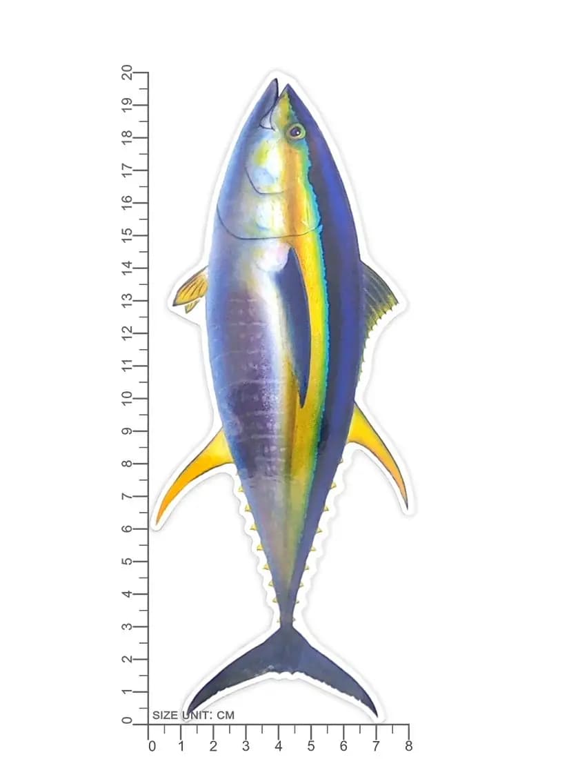 Autocollants étanches de thon en forme de poisson jaune, grande taille, 20cm, 7.87 pouces, pour ordinateur portable, bagages, Skateboard, boîte de pêche en verre, bateau, voiture
