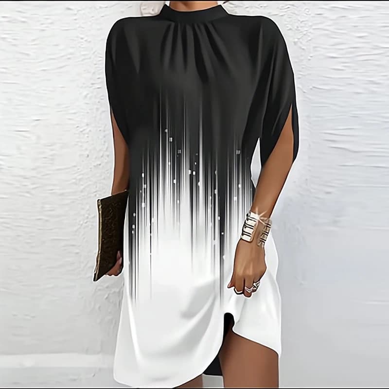 Robe d'été courte en patchwork pour femmes, décontractée, col rond, manches courtes, robe de soirée, robe de plage, 2023