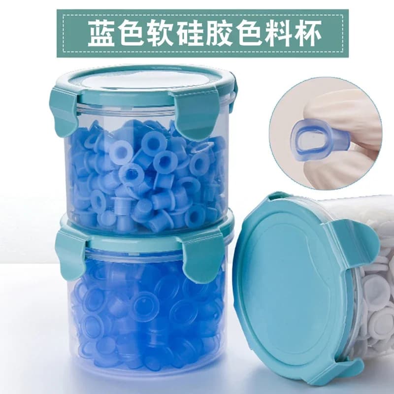 Tasse d'encre de tatouage jetable en plastique, 100 pièces, avec boîte de rangement, support transparent pour pigments de maquillage Permanent, bouchon de conteneur